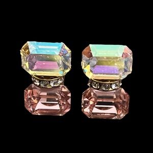 Pink and Clear Cubic Zirconia Pierced Earrings